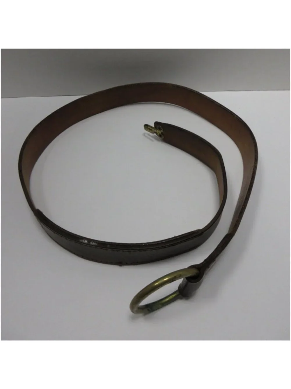 VINTAGE J Press Belt Leather Brass O-Ring Hook Buckle Handsewn *